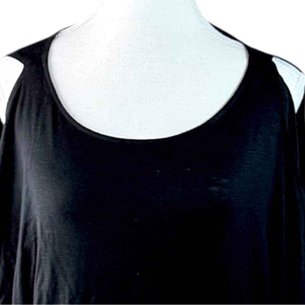 Jones New York Tunic Top Womens L Black‎ Stretch Knit Cold Shoulder Casual Chic